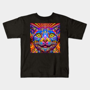 Kosmic Kitty (5) - Trippy Psychedelic Cat Kids T-Shirt